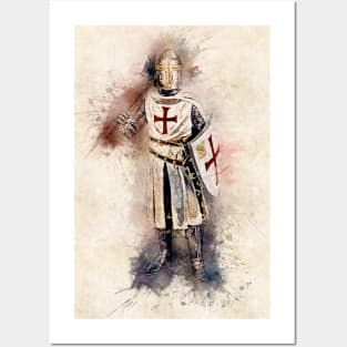 Knights Templar Warrior The crusader Watercolor Historic Fine Art Posters and Art